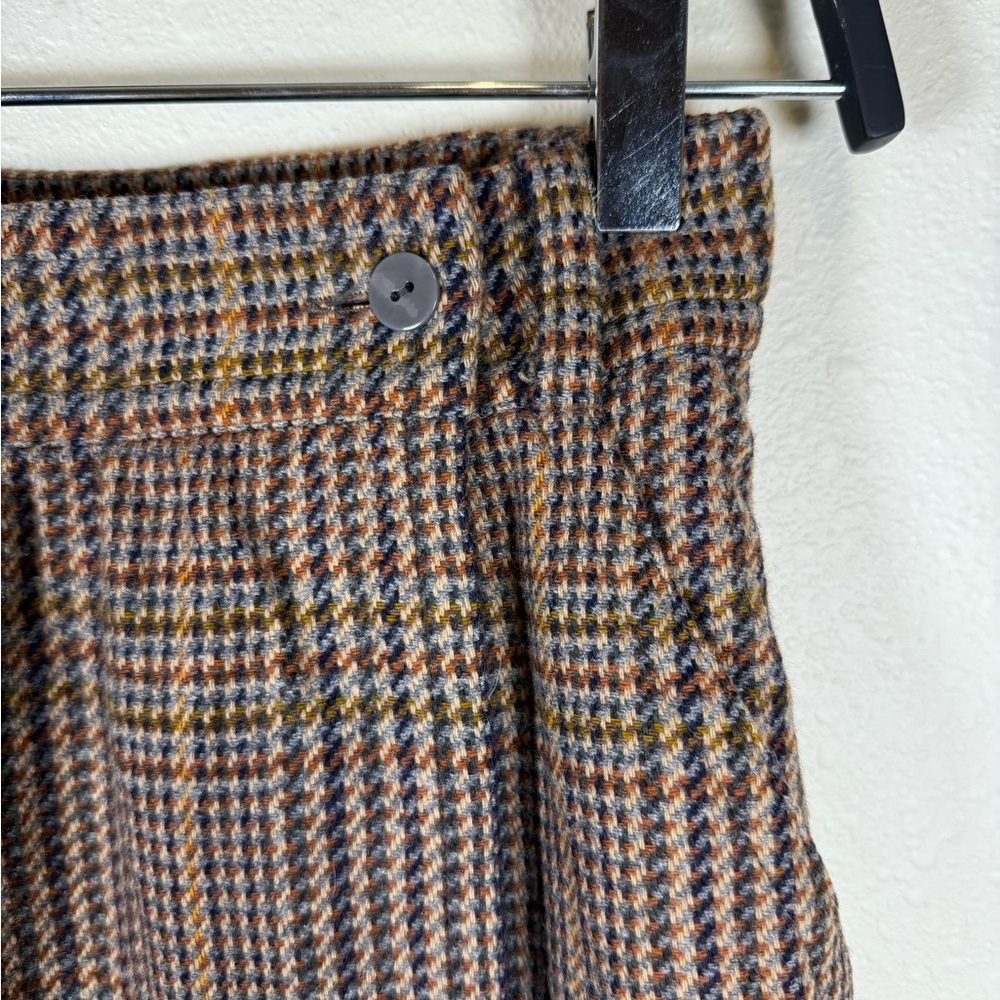 Vintage Escada Houndstooth Wool Wrap Midi Skirt Brown Blue Small (36) - Picture 3 of 7